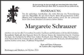 Traueranzeige von Margarete Schrauzer von Südthüringer Presse