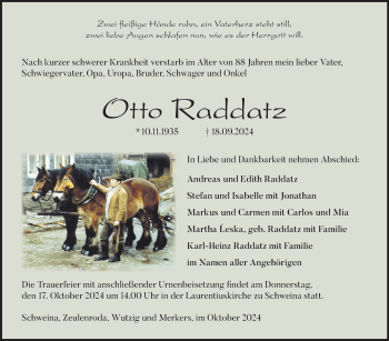 Traueranzeige von Otto Raddat von Südthüringer Presse