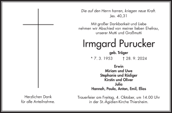 Traueranzeige von Irmgard Purucker von Frankenpost