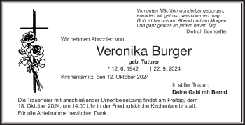 Traueranzeige von Veronika Burger von Frankenpost