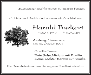 Traueranzeige von Harald Burkert von Frankenpost