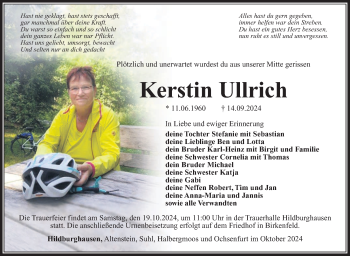 Traueranzeige von Kerstin Ullrich von Südthüringer Presse