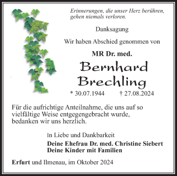Traueranzeige von Bernhard Brechling von Südthüringer Presse