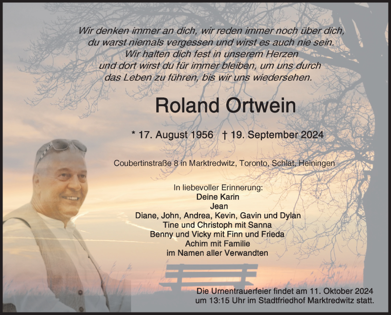 Traueranzeige für Roland Ortwein vom 05.10.2024 aus Frankenpost