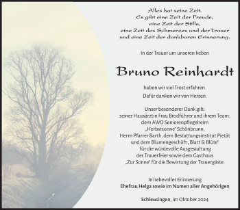Traueranzeige von Bruno Reinhardt von Südthüringer Presse