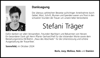 Traueranzeige von Stefanie Träger von Neue Presse Coburg