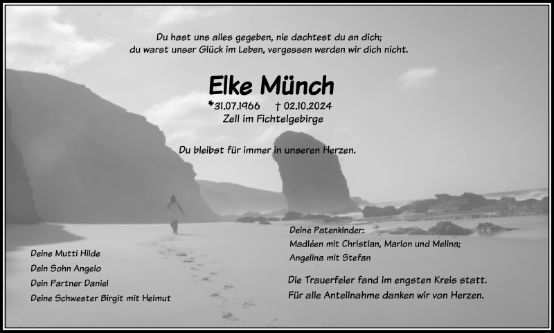  Traueranzeige für Elke Münch vom 12.10.2024 aus Frankenpost
