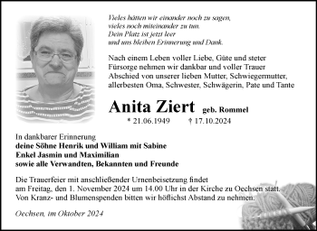 Traueranzeige von Anita Ziert von Südthüringer Presse
