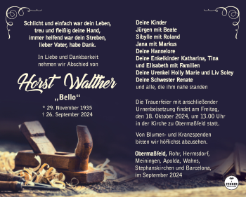 Traueranzeige von Horst Walther von Südthüringer Presse
