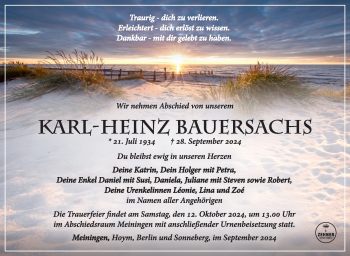 Traueranzeige von Karl-Heinz Bauersachs von Südthüringer Presse