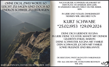 Traueranzeige von Kurt Schwabe von Südthüringer Presse