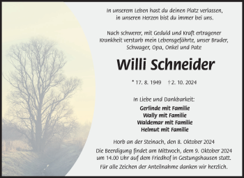 Traueranzeige von Willi Schneider von Neue Presse Coburg