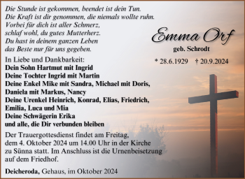 Traueranzeige von Emma Orf von Südthüringer Presse