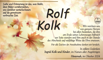 Traueranzeige von Rolf Kolk von Südthüringer Presse