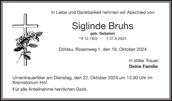 Traueranzeige von Siglinde Bruhs von Frankenpost