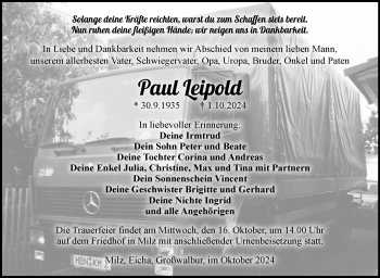 Traueranzeige von Paul Leipold von Südthüringer Presse