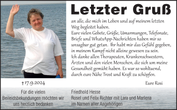 Traueranzeige von Rosemarie Hesse von Südthüringer Presse