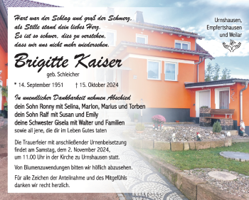 Traueranzeige von Brigitte Kaiser von Südthüringer Presse