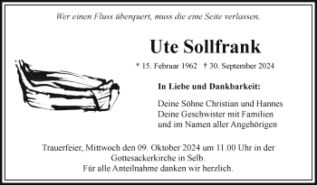 Traueranzeige von Ute Sollfrank von Frankenpost