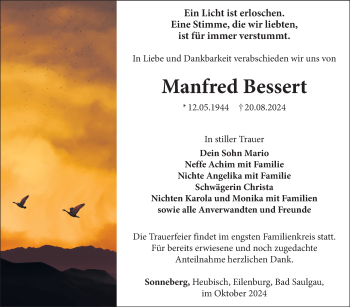 Traueranzeige von Manfred Bessert von Südthüringer Presse