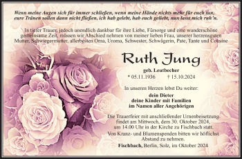 Traueranzeige von Ruth Jung von Südthüringer Presse