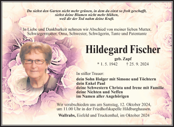 Traueranzeige von Hildegard Fischer von Südthüringer Presse