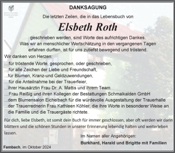 Traueranzeige von Elsbeth Roth von Südthüringer Presse