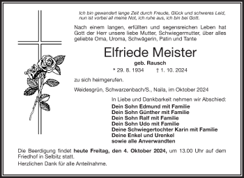 Traueranzeige von Elfriede Meister von Frankenpost