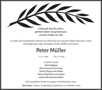 Traueranzeige von Peter Müller von Südthüringer Presse