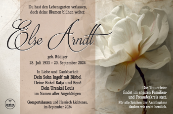 Traueranzeige von Else Arndt von Südthüringer Presse