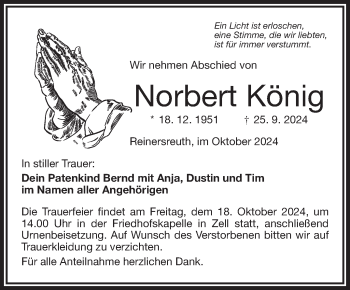 Traueranzeige von Norbert König von Frankenpost