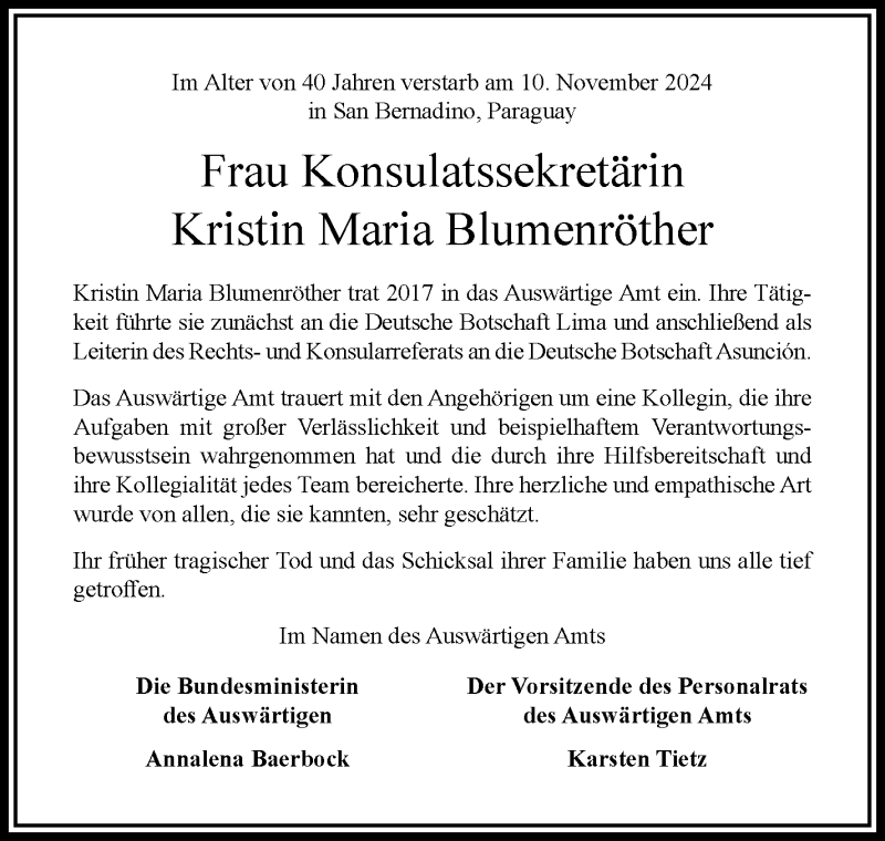  Traueranzeige für Kristin Maria Blumenröther vom 23.11.2024 aus Neue Presse Coburg