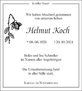 Traueranzeige von Helmut Koch von Südthüringer Presse