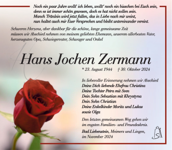 Traueranzeige von Hans Jochen Zermann von Südthüringer Presse