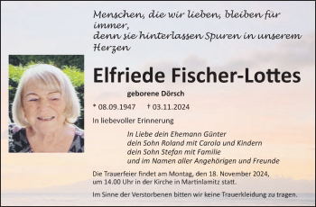 Traueranzeige von Elfriede Fischer-Lottes von Frankenpost