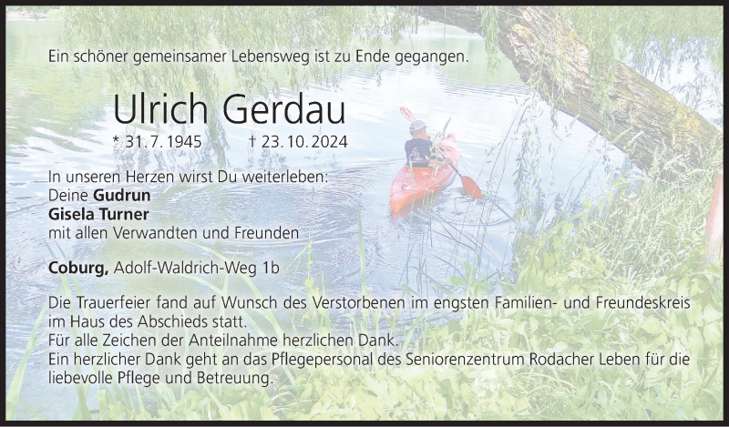  Traueranzeige für Ulrich Gerdau vom 09.11.2024 aus Neue Presse Coburg