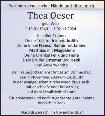 Traueranzeige von Thea Oeser von Neue Presse Coburg