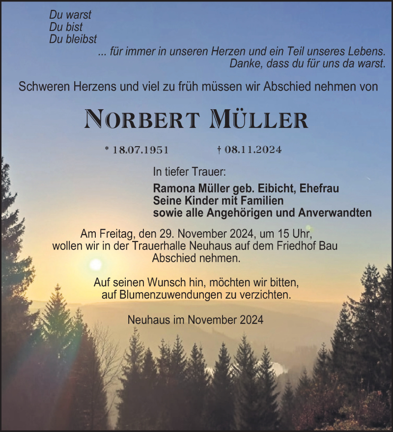  Traueranzeige für Norbert Müller vom 23.11.2024 aus Südthüringer Presse