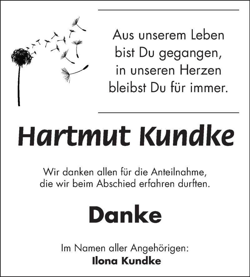 Traueranzeige für Hartmut Kundke vom 30.11.2024 aus Südthüringer Presse