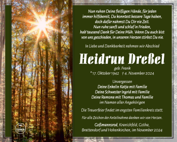 Traueranzeige von Heidrun Dreßel von Südthüringer Presse