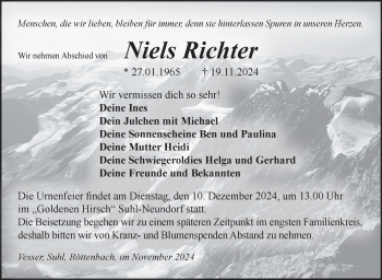 Traueranzeige von Niels Richter von Südthüringer Presse
