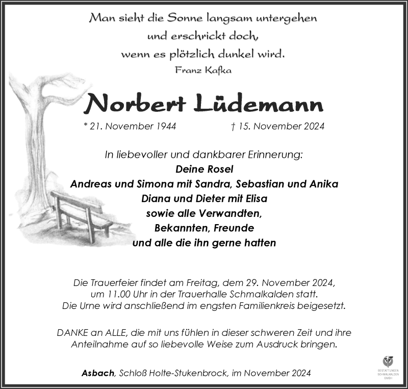 Traueranzeige für Norbert Lüdemann vom 23.11.2024 aus Südthüringer Presse