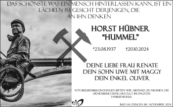 Traueranzeige von Horst Hübner von Südthüringer Presse