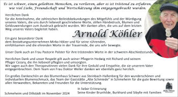 Traueranzeige von Arnold Köhler von Südthüringer Presse