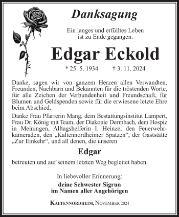 Traueranzeige von Edgar Eckold von Südthüringer Presse