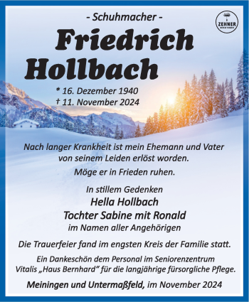 Traueranzeige von Friedrich Hollbach von Südthüringer Presse