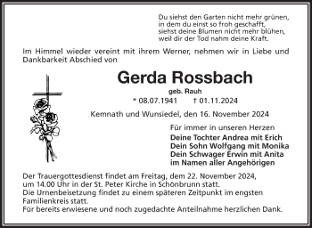 Traueranzeige von Gerda Rossbach von Frankenpost