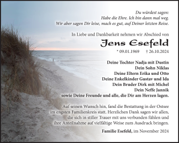 Traueranzeige von Jens Esefeld von Südthüringer Presse
