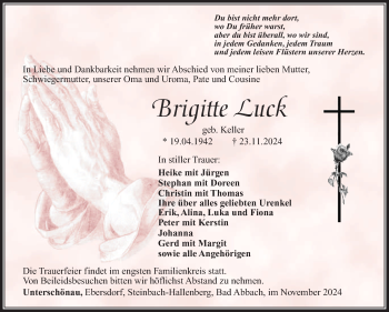 Traueranzeige von Brigitte Luck von Südthüringer Presse