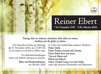 Traueranzeige von Reiner Ebert von Südthüringer Presse